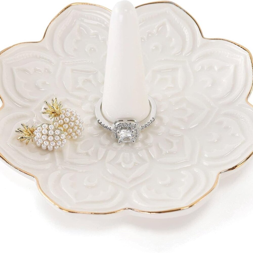 Ceramic White Mandala Jewelry Holder Decorative Ring Holder/Trinket Tray Valenti
